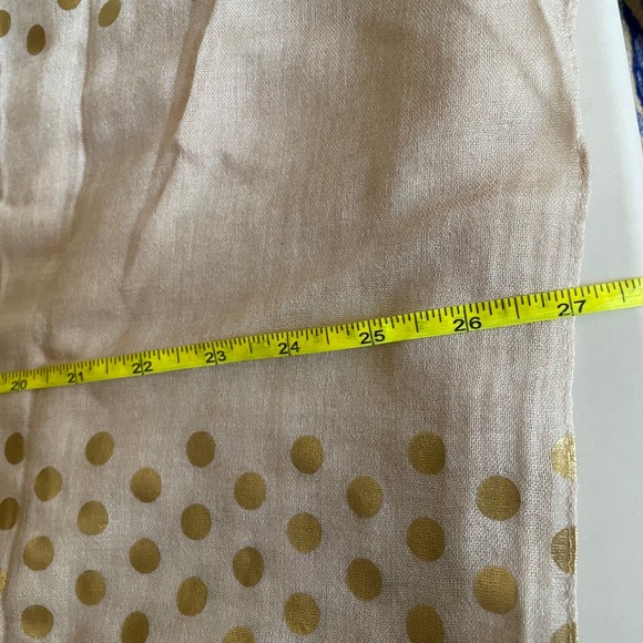 Pure DKNY Gold Polka Dot Scarf Wrap Sheer Lightweight‎ Fringe Tan NEW - Picture 11 of 11